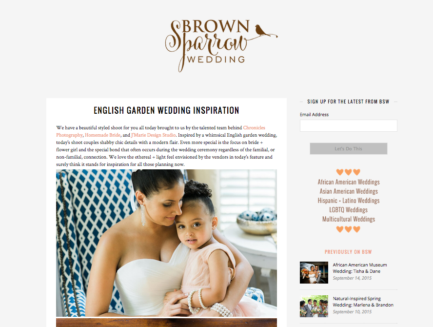 Published Brown Sparrow Wedding English Garden Styled Shoot